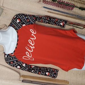 "Believe" Loungewear Tee Belle Tweed Red Small
